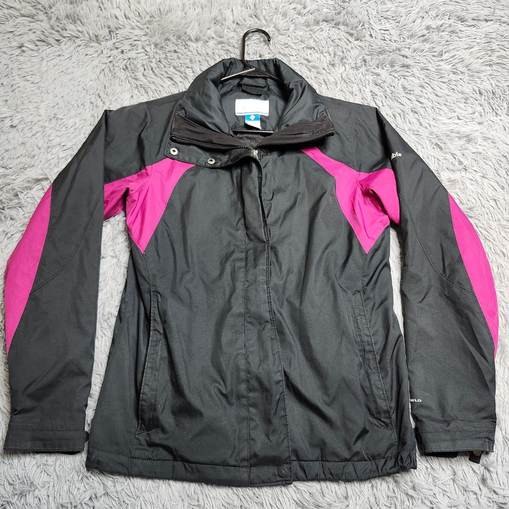 Columbia Womens Interchange Jacket Small Black Pink Omni-Shield Rain Waterproof‎